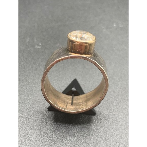 Sterling Silver Hammered Band Ring Large Quartz Stone Mexico Handmade Size 11 - Picture 5 of 9